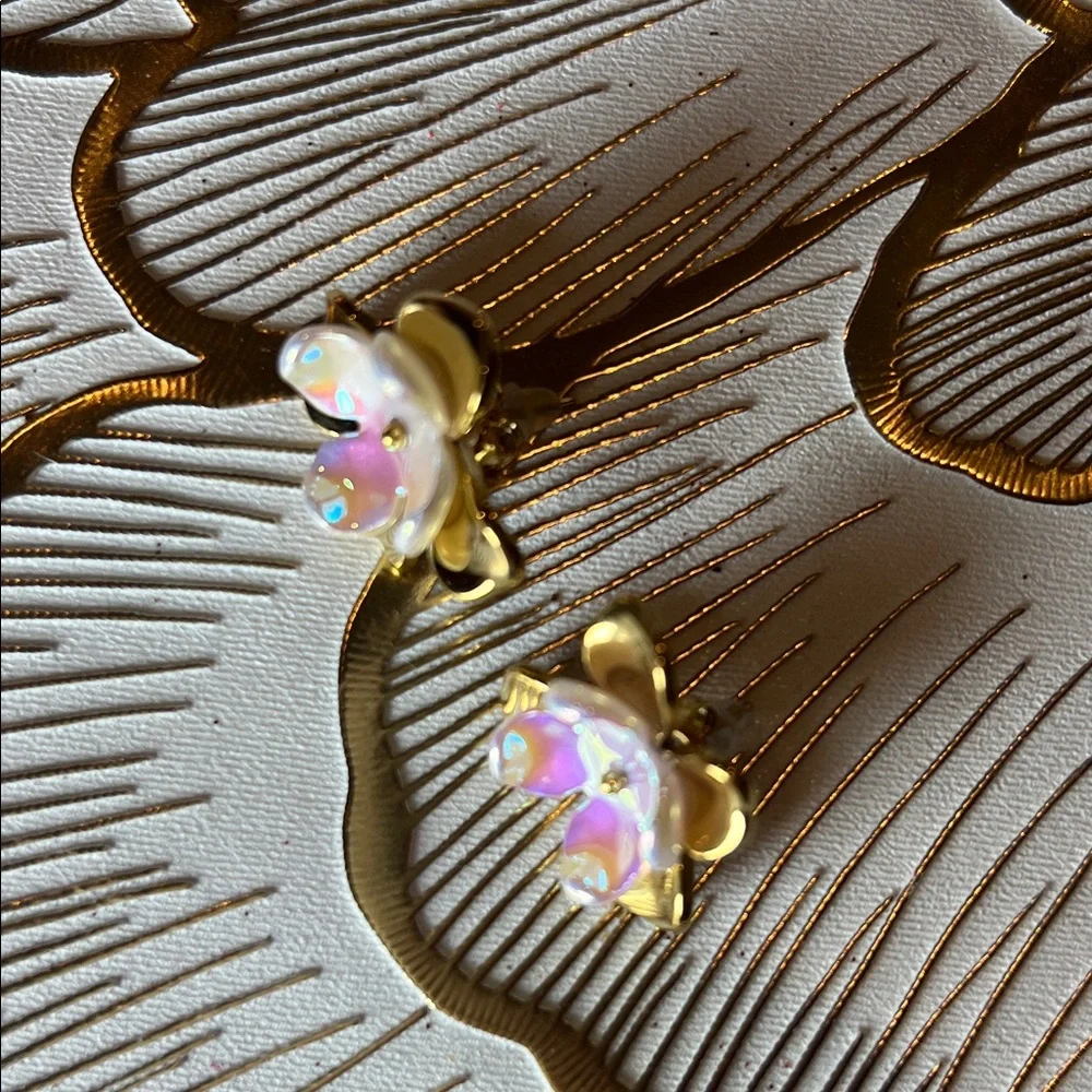 Elegant Gold and Iridescent Flower Earrings